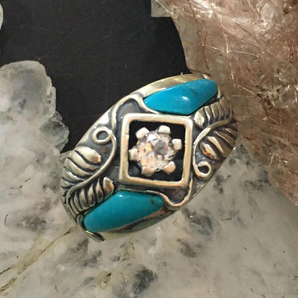 Carolyn Pollack Southwestern Style Silver Turquoise & White Topaz Decorated Ring